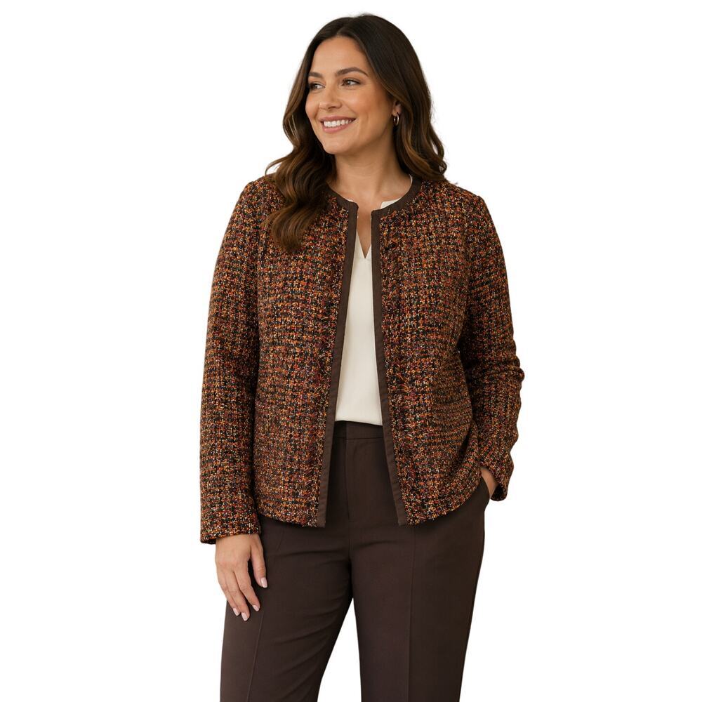 Chicos 3 (XL) twill metallic wool blend multicolor neutral blazer career glam